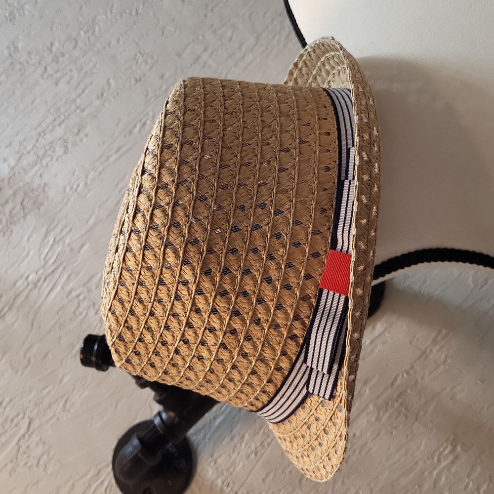 NWOT Straw Fedora with Red, White, & Blue Ribbon